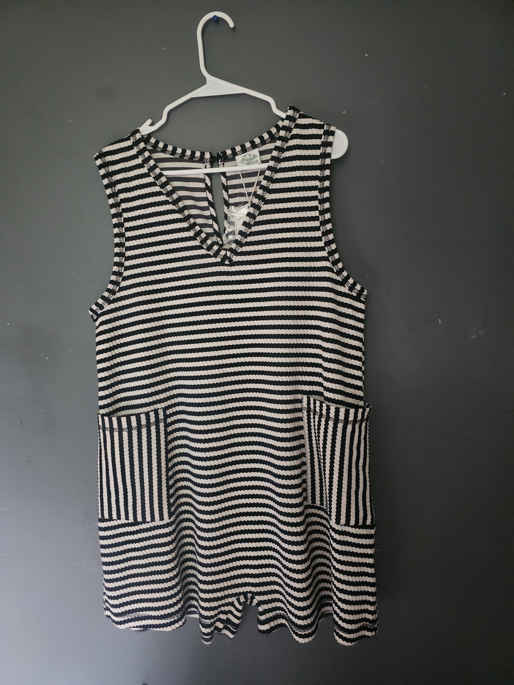 Very J Black and White Striped Knit Romper